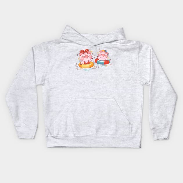 Piggy Pool Day Kids Hoodie by Nas.ArtSpace